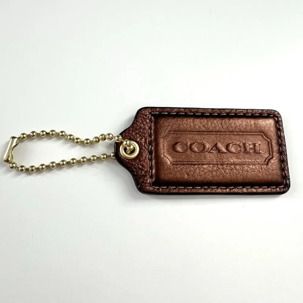 Coach 2.75” Brown Shimmer Leather Gold Chain Replacement Hang Tag Bag Key Charm